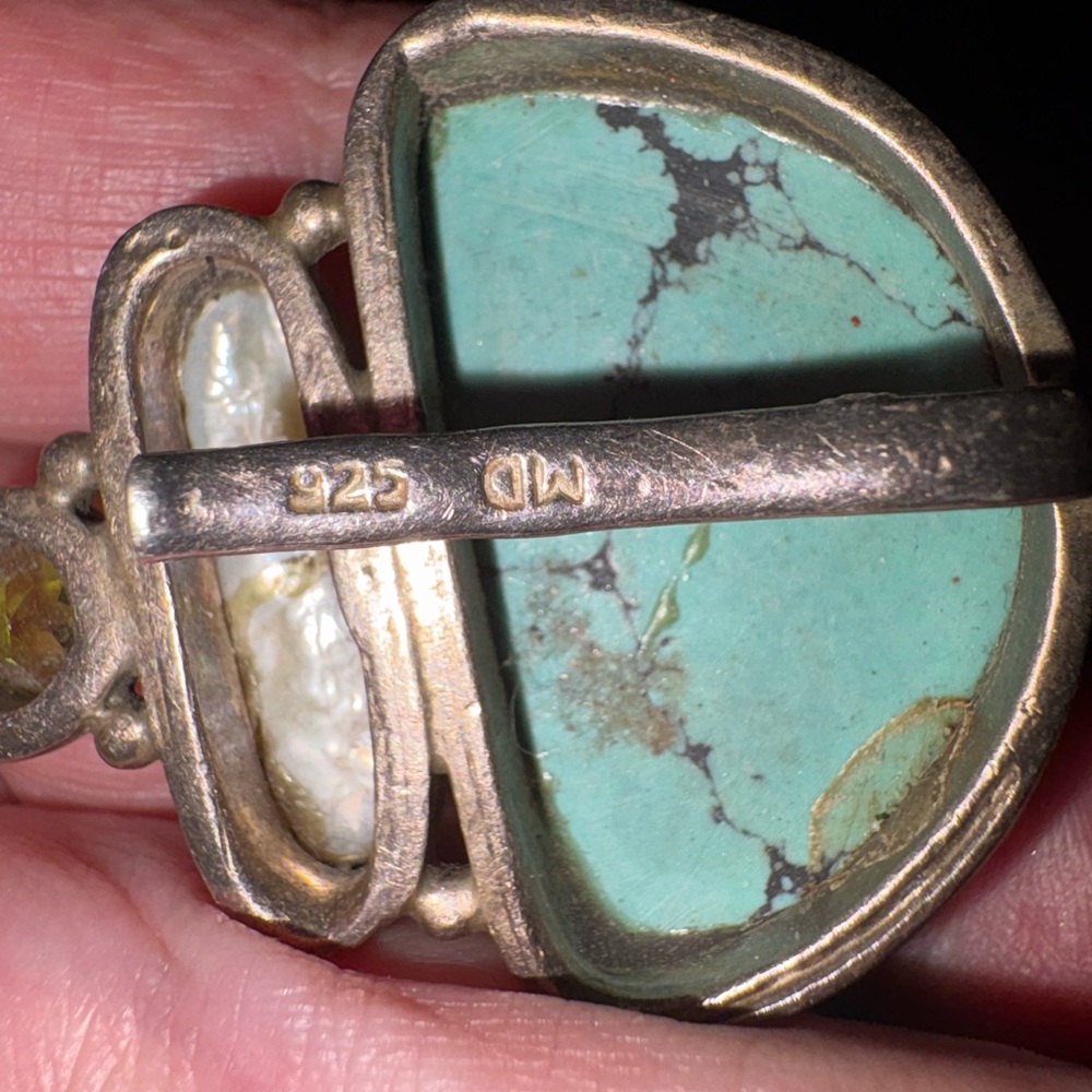 Turquoise and Peridot Statement Brooch - Picture 3 of 4